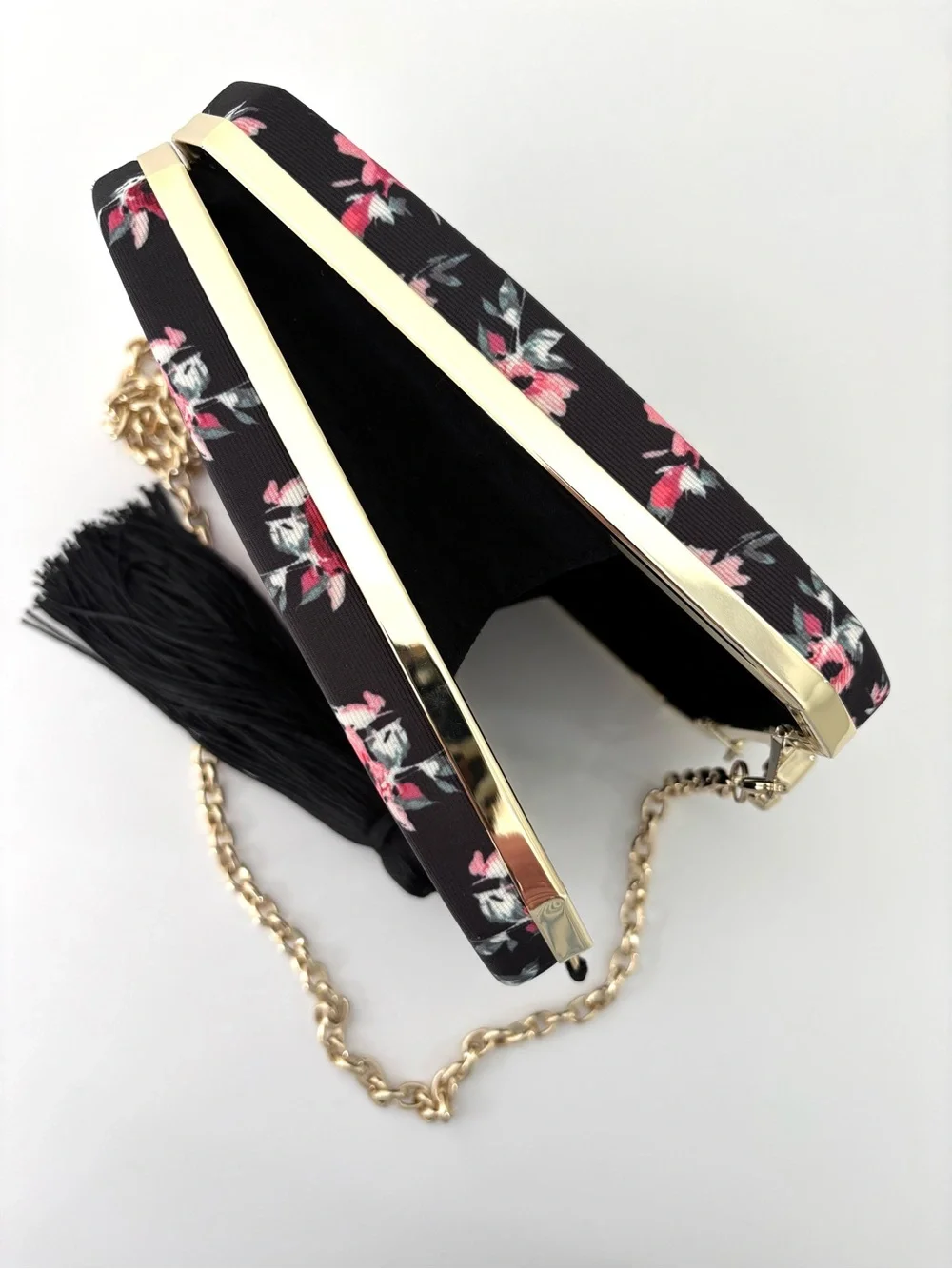 White House Black Market Black Floral Box Clutch Crossbody Bag NWT